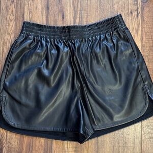 Black Faux Leather Shorts with Pockets